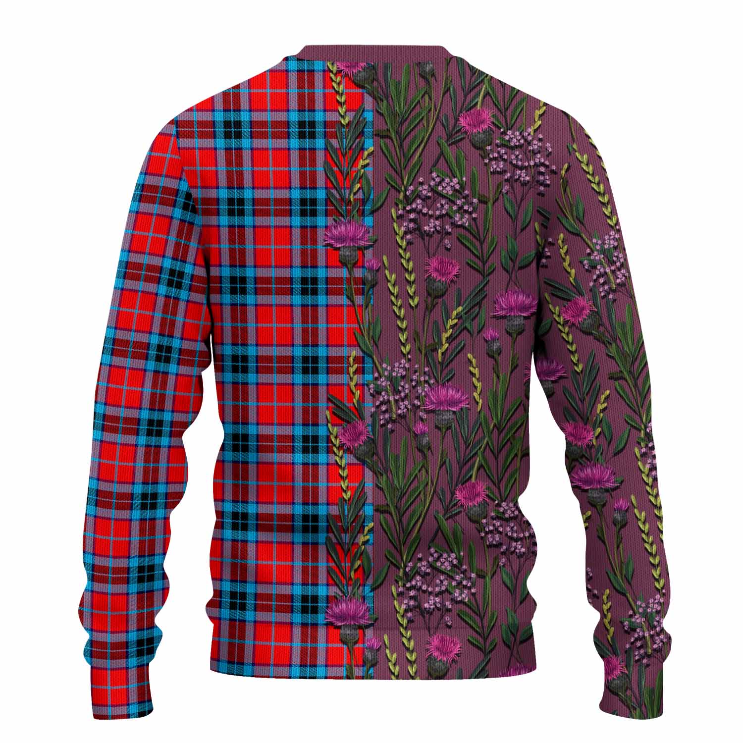 MacTavish (McTavish) Family Crest Tartan Knitted Sweater Scottish Thistle Flower Pattern Half Style - Tartan Vibes Clothing