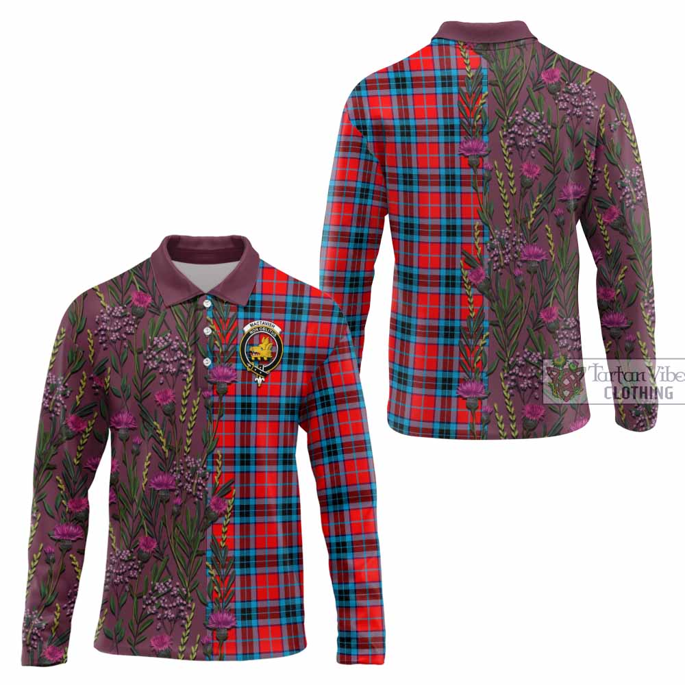 MacTavish (McTavish) Family Crest Tartan Long Sleeve Polo Shirt Scottish Thistle Flower Pattern Half Style - Tartan Vibes Clothing