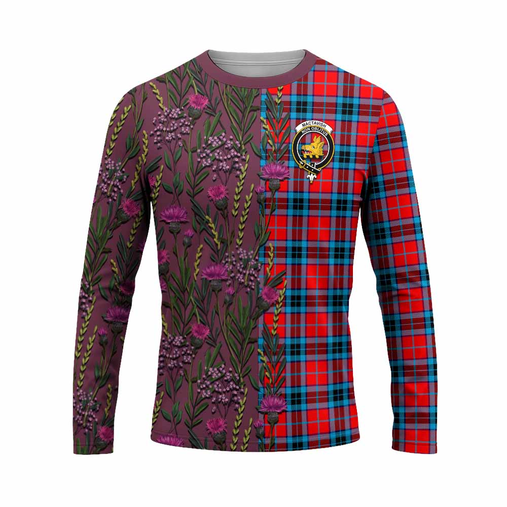 MacTavish (McTavish) Family Crest Tartan Long Sleeve T-Shirt Scottish Thistle Flower Pattern Half Style - Tartan Vibes Clothing