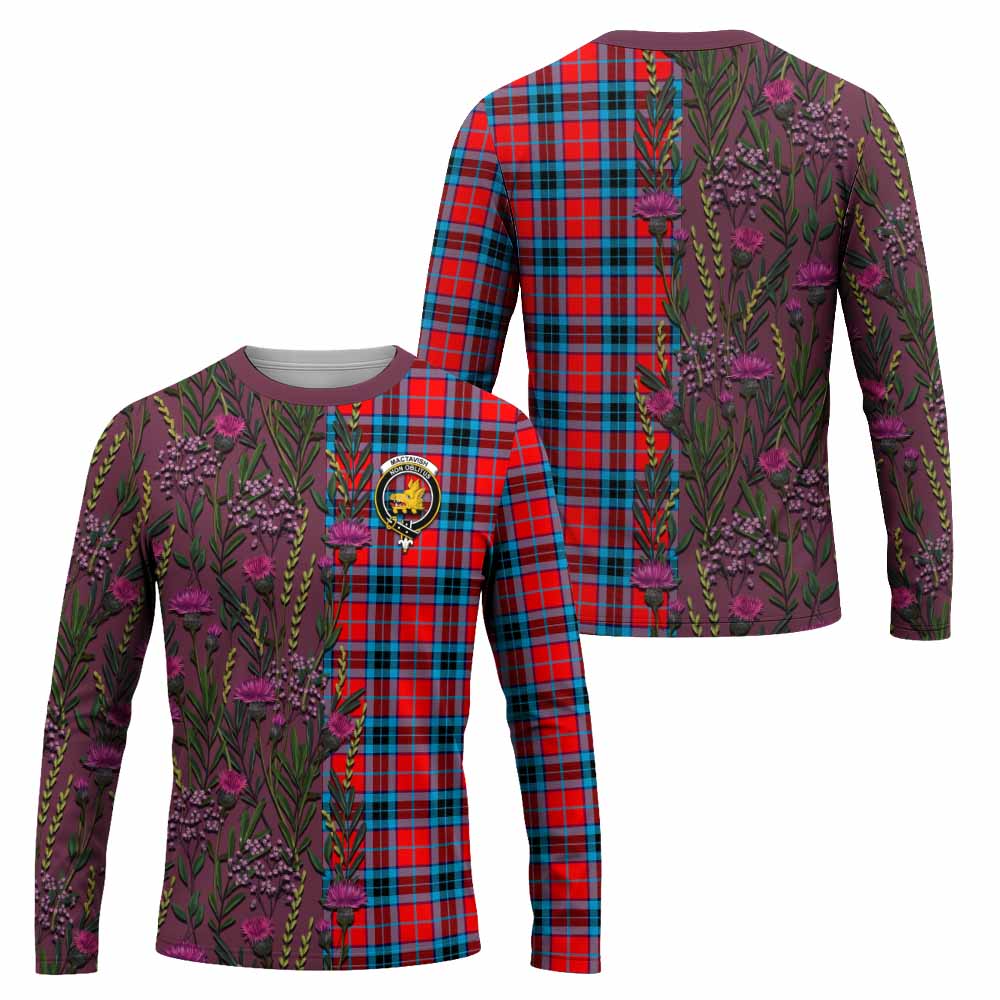 MacTavish (McTavish) Family Crest Tartan Long Sleeve T-Shirt Scottish Thistle Flower Pattern Half Style - Tartan Vibes Clothing