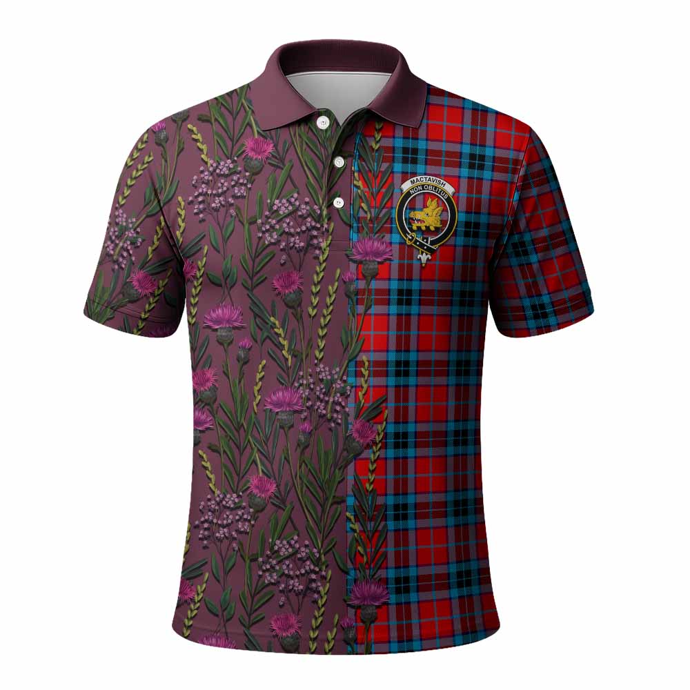 MacTavish (McTavish) Family Crest Tartan Polo Shirt Scottish Thistle Flower Pattern Half Style - Tartan Vibes Clothing