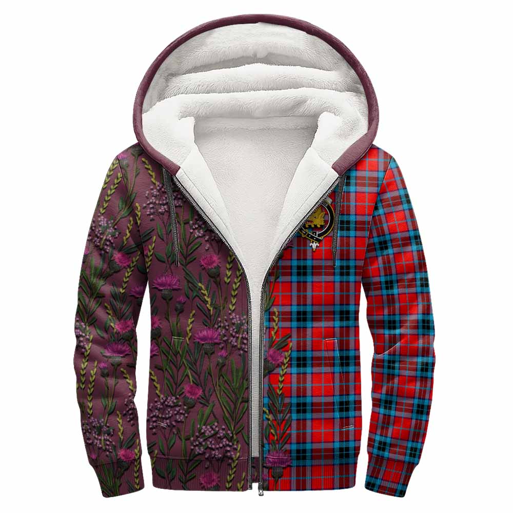 MacTavish (McTavish) Family Crest Tartan Sherpa Hoodie Scottish Thistle Flower Pattern Half Style - Tartan Vibes Clothing