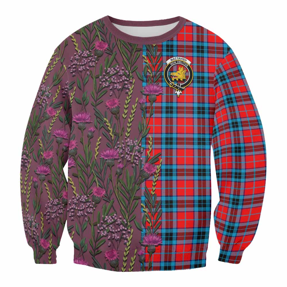 MacTavish (McTavish) Family Crest Tartan Sweatshirt Scottish Thistle Flower Pattern Half Style - Tartan Vibes Clothing