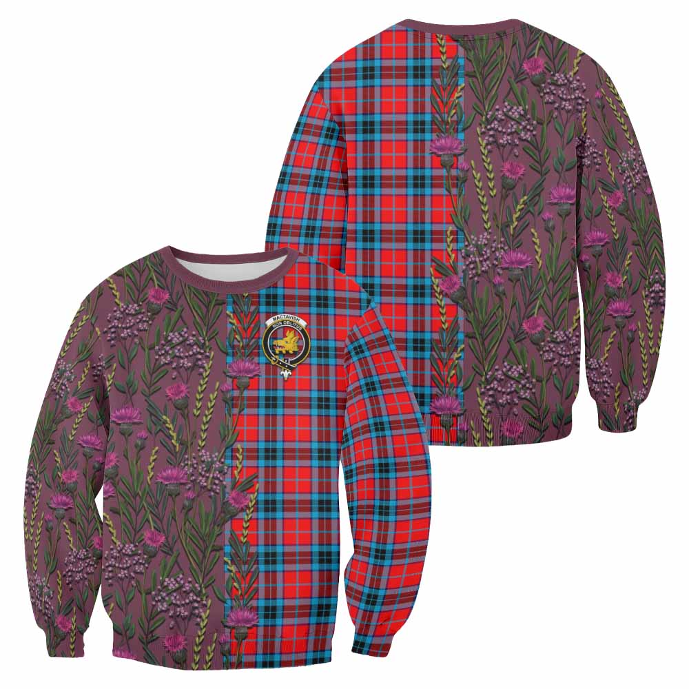 MacTavish (McTavish) Family Crest Tartan Sweatshirt Scottish Thistle Flower Pattern Half Style - Tartan Vibes Clothing