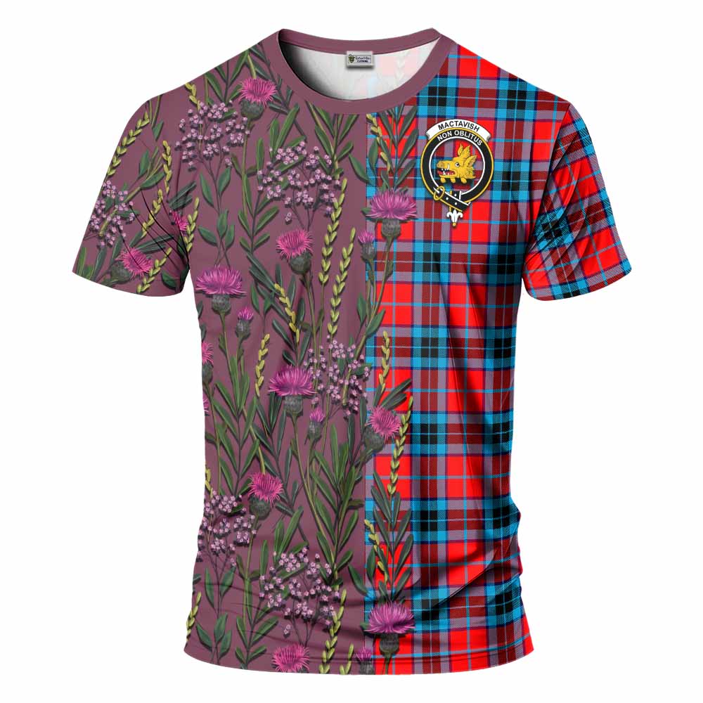 MacTavish (McTavish) Family Crest Tartan T-Shirt Scottish Thistle Flower Pattern Half Style - Tartan Vibes Clothing