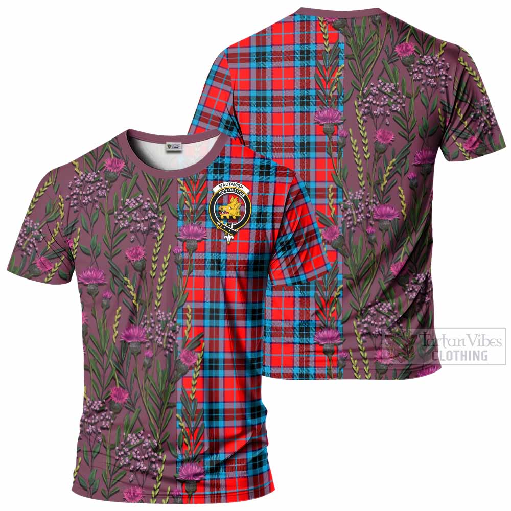 MacTavish (McTavish) Family Crest Tartan T-Shirt Scottish Thistle Flower Pattern Half Style - Tartan Vibes Clothing