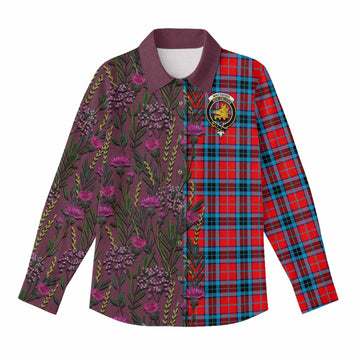 MacTavish (McTavish) Family Crest Tartan Women Casual Shirt Scottish Thistle Flower Pattern Half Style