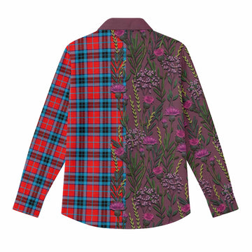 MacTavish (McTavish) Family Crest Tartan Women Casual Shirt Scottish Thistle Flower Pattern Half Style