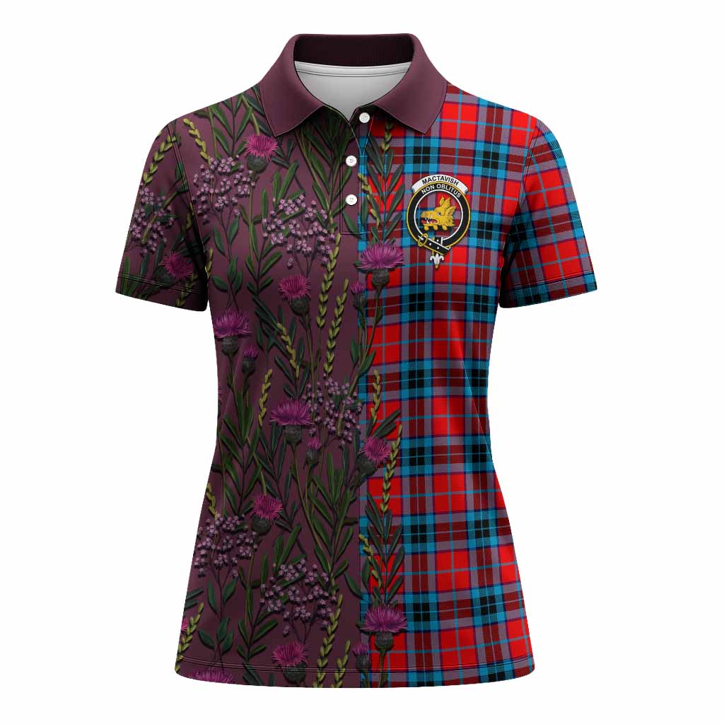 MacTavish (McTavish) Family Crest Tartan Women Polo Shirt Scottish Thistle Flower Pattern Half Style - Tartan Vibes Clothing