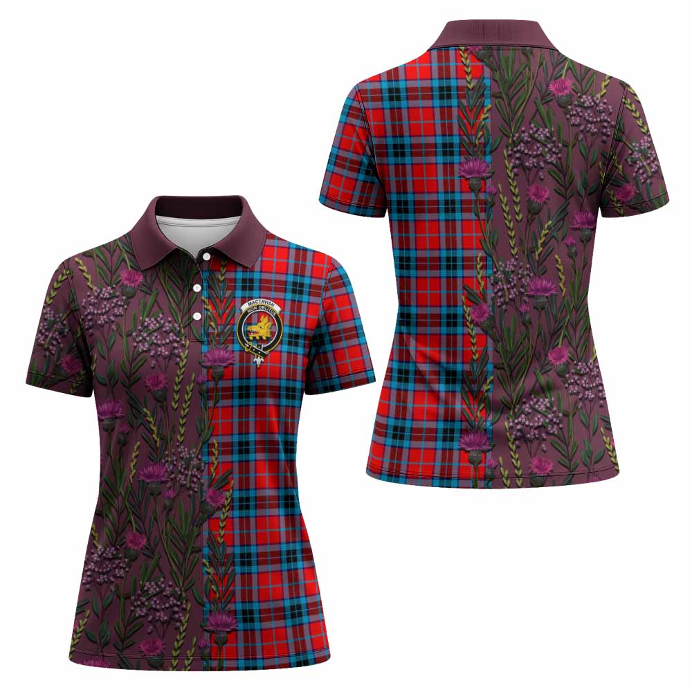 MacTavish (McTavish) Family Crest Tartan Women Polo Shirt Scottish Thistle Flower Pattern Half Style - Tartan Vibes Clothing
