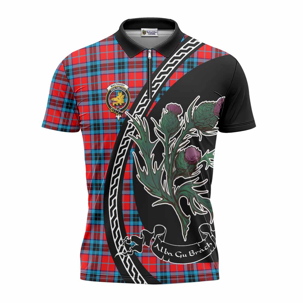 MacTavish (McTavish) Family Crest Tartan Zipper Polo Shirt Alba Thistle Inspired - Tartan Vibes Clothing