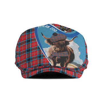 MacTavish (McTavish) Scottish Heilan Coo Tartan Crest Flat Cap, Jeff Cap