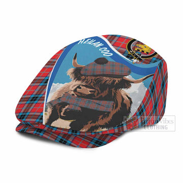 MacTavish (McTavish) Scottish Heilan Coo Tartan Crest Flat Cap, Jeff Cap