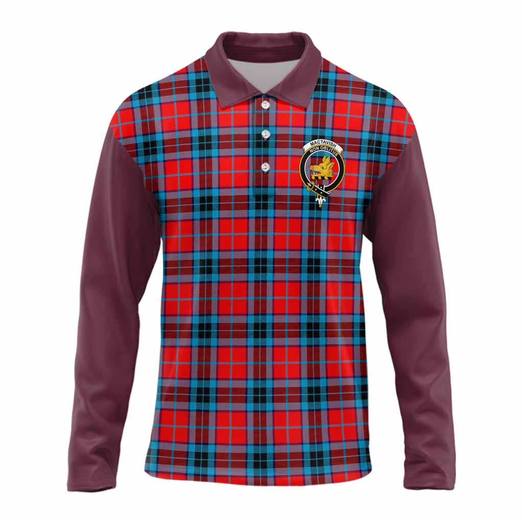 MacTavish (McTavish) Tartan Accent Long Sleeve Polo Shirt with Family Crest