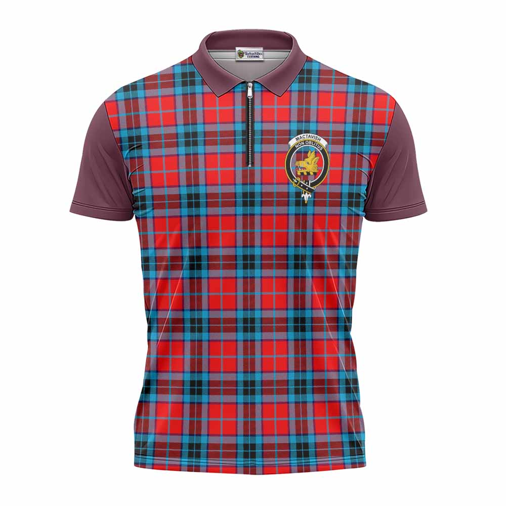 MacTavish (McTavish) Tartan Accent Zipper Polo Shirt with Family Crest