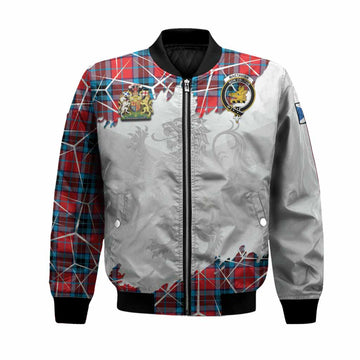 MacTavish (McTavish) Tartan Bomber Jacket with Family Crest and Lion Rampant Grunge Style