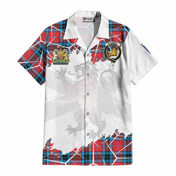 MacTavish (McTavish) Tartan Cotton Hawaiian Shirt with Family Crest and Lion Rampant Grunge Style