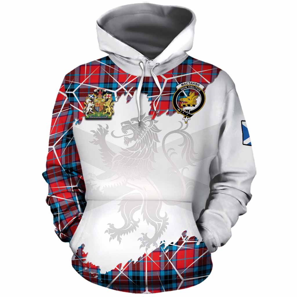 MacTavish (McTavish) Tartan Cotton Hoodie with Family Crest and Lion Rampant Grunge Style