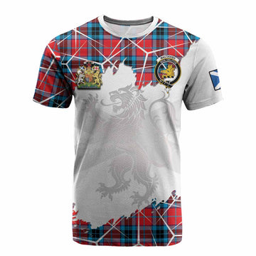 MacTavish (McTavish) Tartan Cotton T-shirt with Family Crest and Lion Rampant Grunge Style