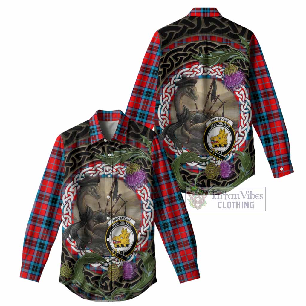 MacTavish (McTavish) Tartan Crest Bagpipe Nessie Women Casual Shirt Scottish Loch Ness Monster Celtic Thistle