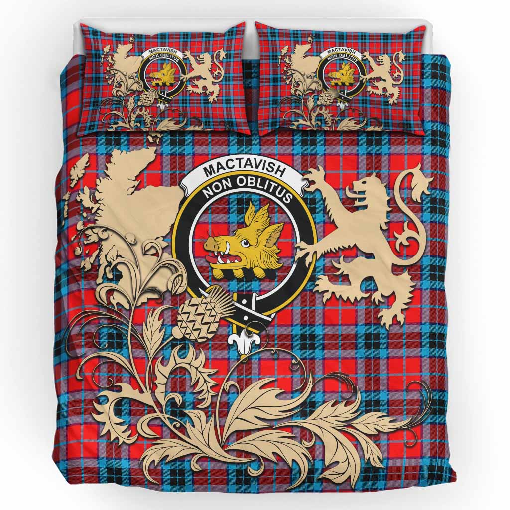 MacTavish (McTavish) Tartan Crest Bedding Set with Scottish Iconic Symbols 