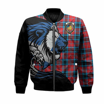MacTavish (McTavish) Tartan Crest Bomber Jacket Scottish Golden Lions Wave Flow