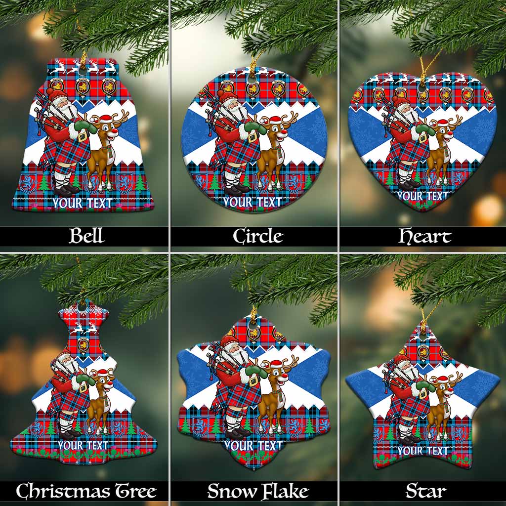 MacTavish (McTavish) Tartan Crest Christmas Ceramic Ornament Scotland Santa With Bagpipes Cute Reindeer