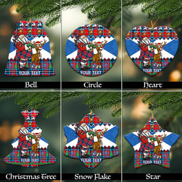 MacTavish (McTavish) Tartan Crest Christmas Ceramic Ornament Scotland Santa With Bagpipes Cute Reindeer