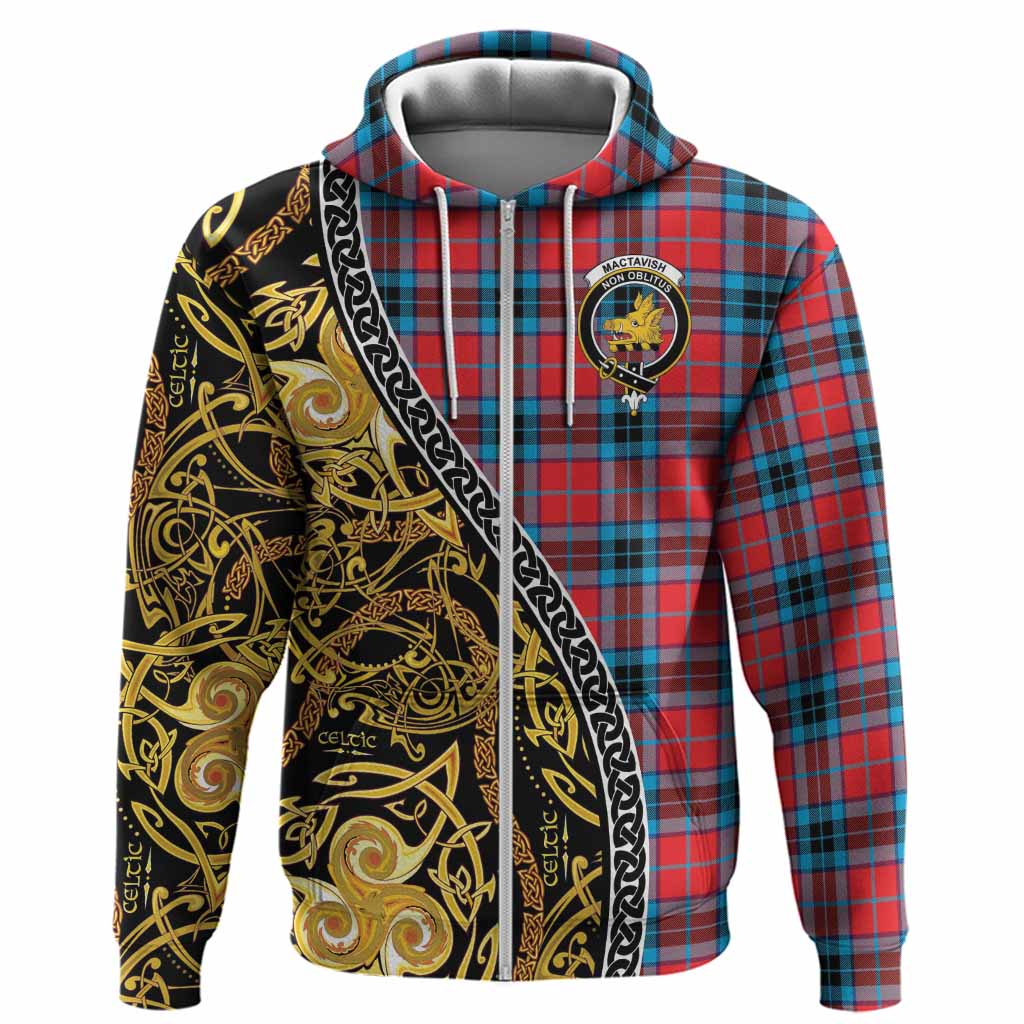 MacTavish (McTavish) Tartan Crest Hoodie Celtic Knot and Triple Trickle Spiral Symbols