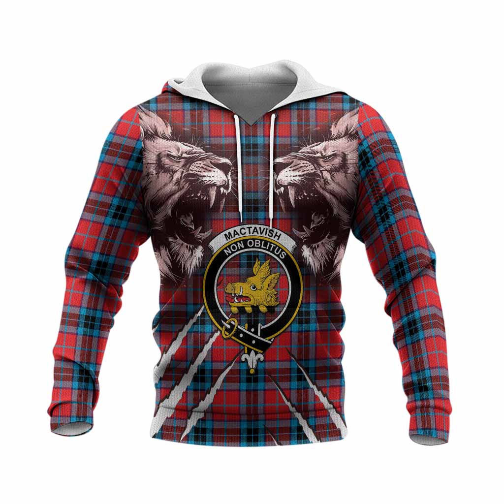 MacTavish (McTavish) Tartan Crest Knitted Hoodie Ferocious Lion Style