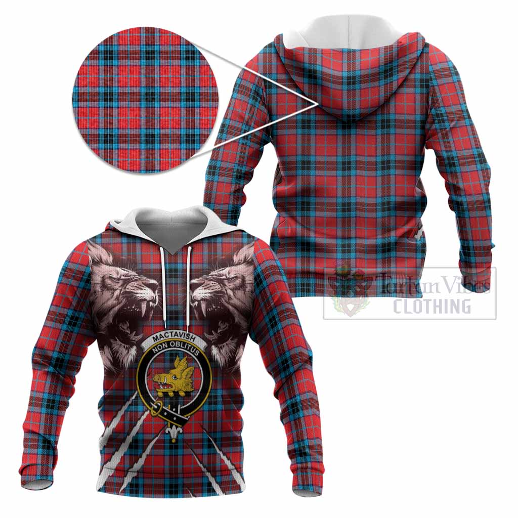 MacTavish (McTavish) Tartan Crest Knitted Hoodie Ferocious Lion Style