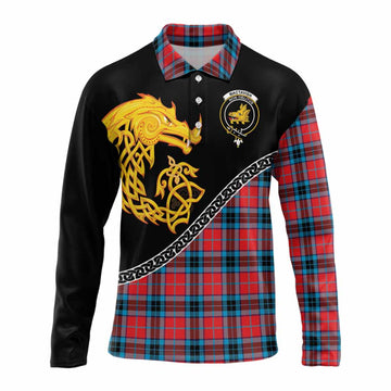 MacTavish (McTavish) Tartan Crest Long Sleeve Polo Shirt Legendary Dragon Knot Half Style