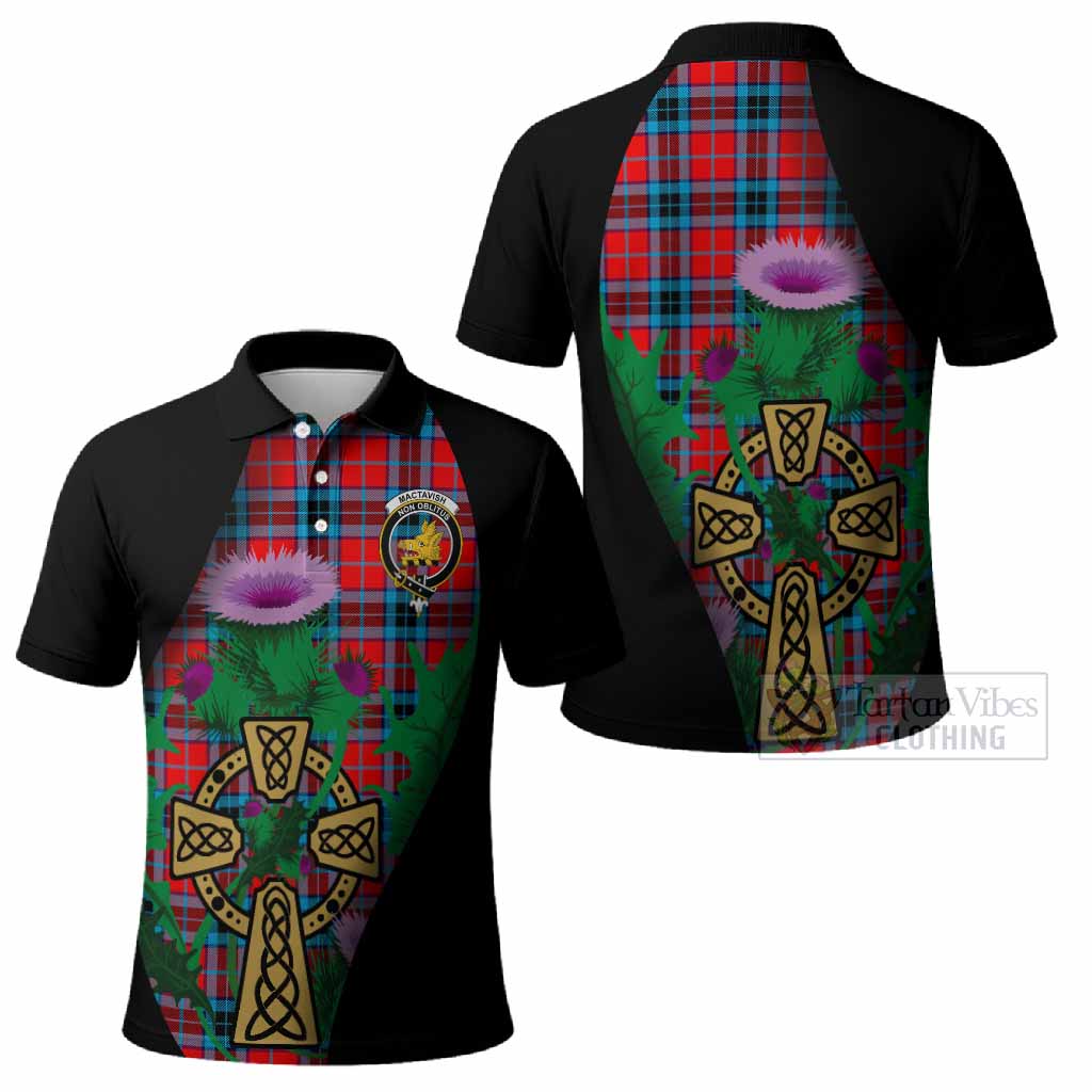 MacTavish (McTavish) Tartan Crest Polo Shirt Celtic Cross Thistle Flowers