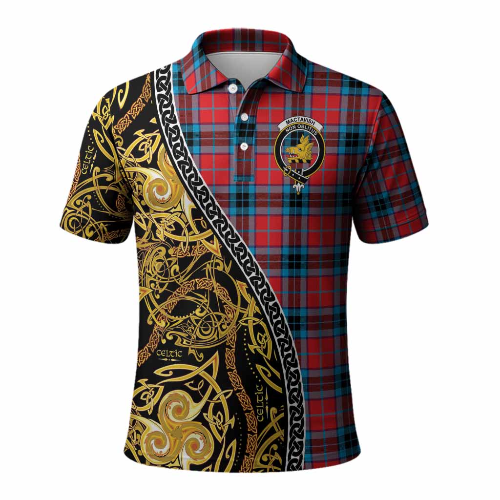 MacTavish (McTavish) Tartan Crest Polo Shirt Celtic Knot and Triple Trickle Spiral Symbols