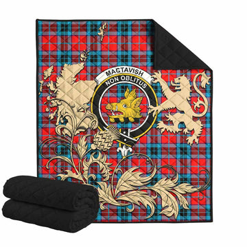 MacTavish (McTavish) Tartan Crest Premium Quilt with Scottish Iconic Symbols 