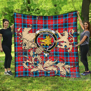 MacTavish (McTavish) Tartan Crest Premium Quilt with Scottish Iconic Symbols 