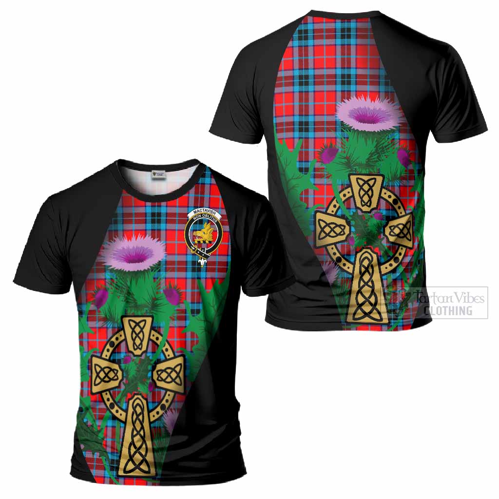 MacTavish (McTavish) Tartan Crest T-Shirt Celtic Cross Thistle Flowers