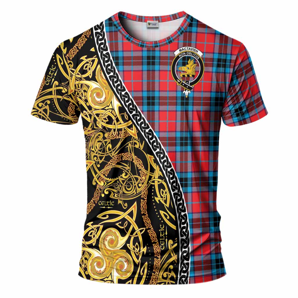 MacTavish (McTavish) Tartan Crest T-Shirt Celtic Knot and Triple Trickle Spiral Symbols