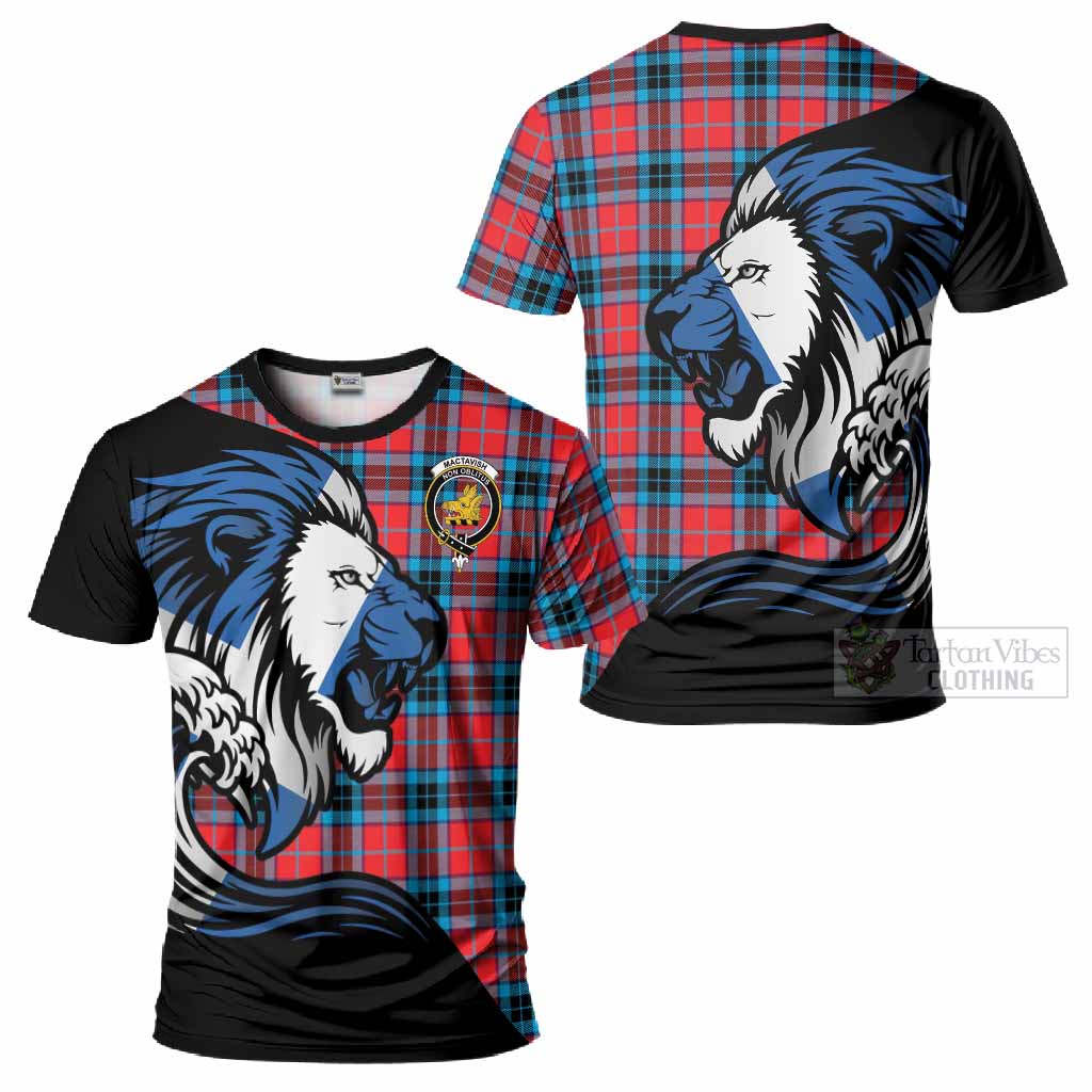 MacTavish (McTavish) Tartan Crest T-Shirt Scottish Golden Lions Wave Flow