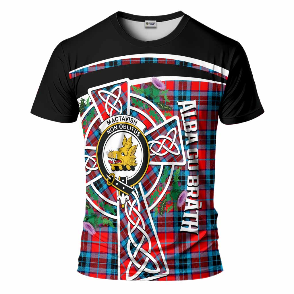MacTavish (McTavish) Tartan Crest T-Shirt Scottish Thistle Celtic Cross Alba Gu Brath