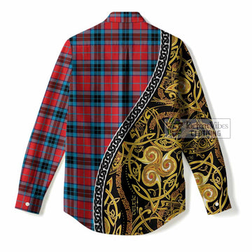 MacTavish (McTavish) Tartan Crest Women Casual Shirt Celtic Knot and Triple Trickle Spiral Symbols