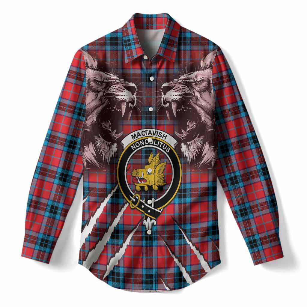 MacTavish (McTavish) Tartan Crest Women Casual Shirt Ferocious Lion Style
