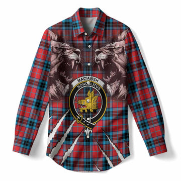 MacTavish (McTavish) Tartan Crest Women Casual Shirt Ferocious Lion Style