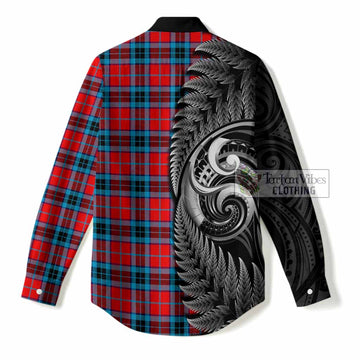 MacTavish (McTavish) Tartan Crest Women Casual Shirt With New Zealand Silver Fern Maori Koru