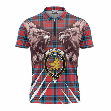 MacTavish (McTavish) Tartan Crest Zipper Polo Shirt Ferocious Lion Style