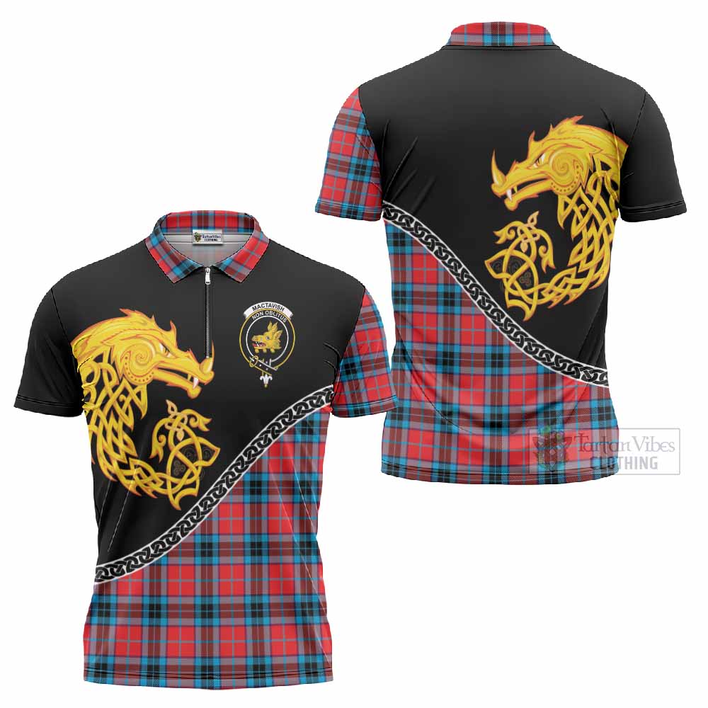 MacTavish (McTavish) Tartan Crest Zipper Polo Shirt Legendary Dragon Knot Half Style
