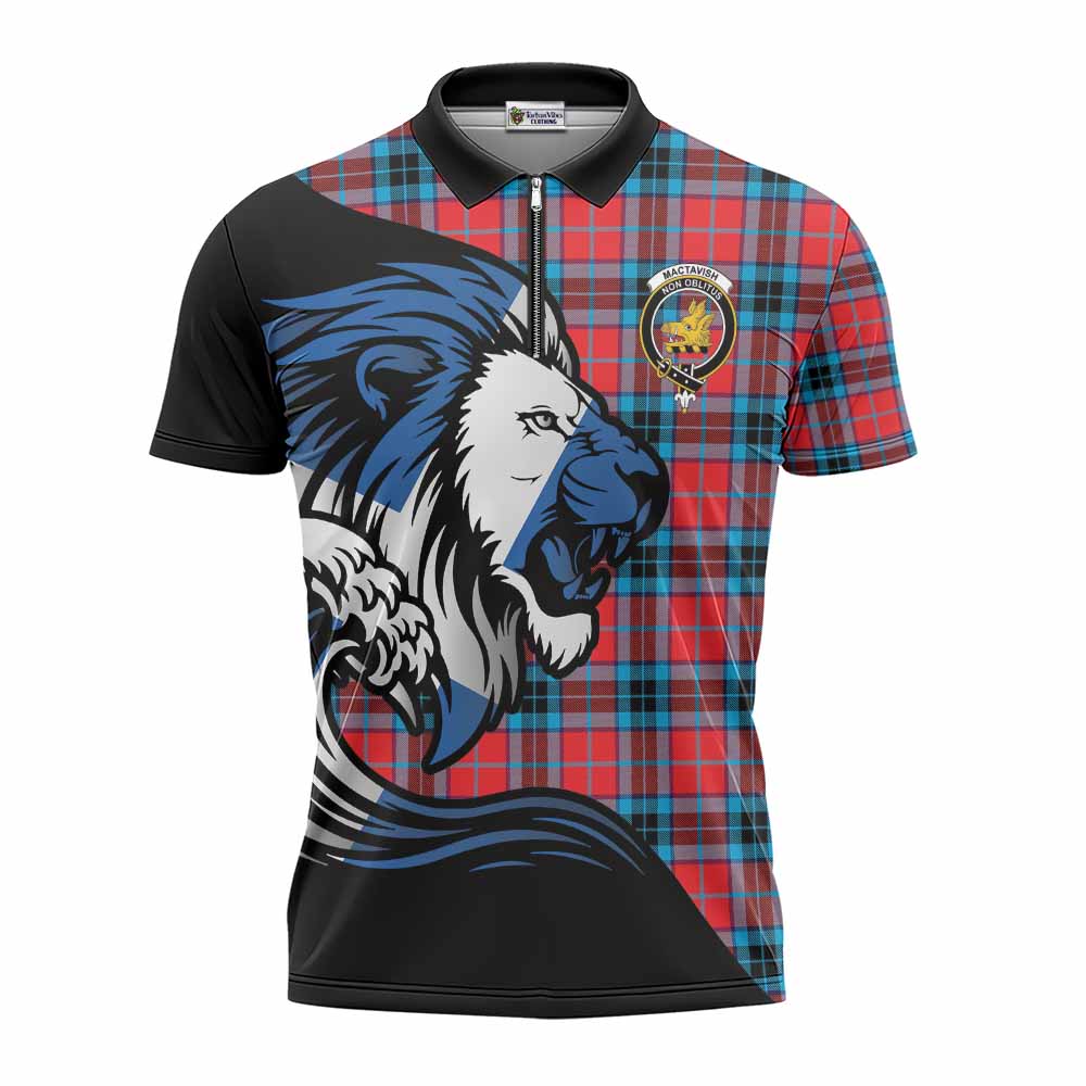 MacTavish (McTavish) Tartan Crest Zipper Polo Shirt Scottish Golden Lions Wave Flow
