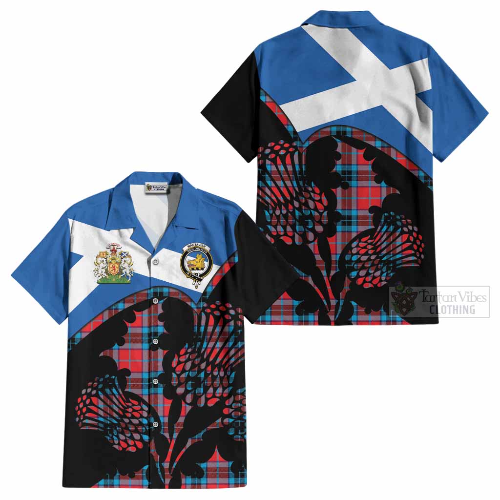 MacTavish (McTavish) Tartan Family Crest Cotton Hawaiian Shirt Scotland Thistle Floral Flag Style
