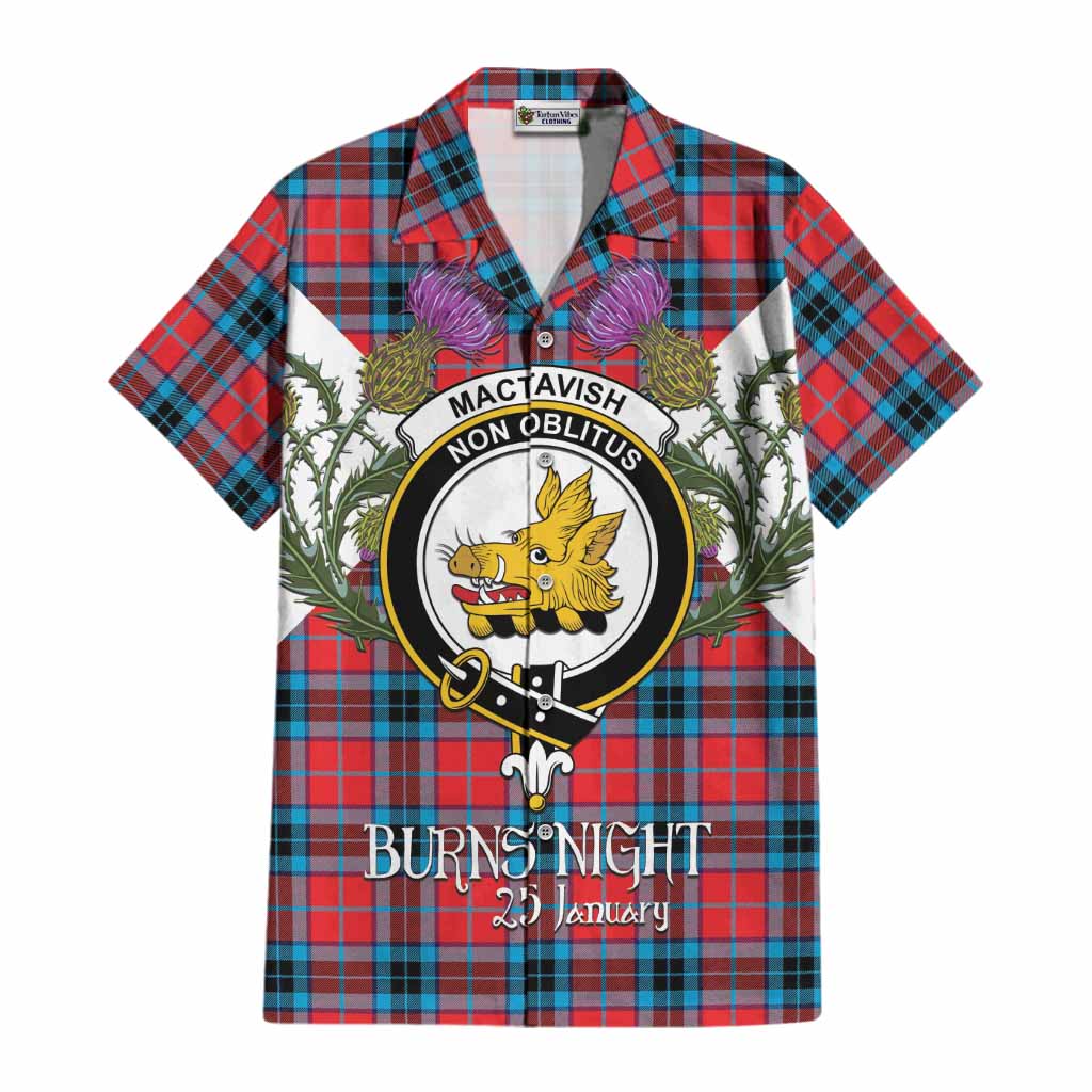 MacTavish (McTavish) Tartan Family Crest Cotton Hawaiian Shirt Scottish Burns Night Thistle Floral