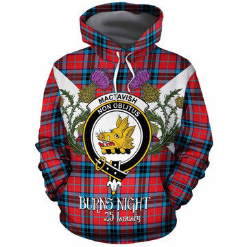 MacTavish (McTavish) Tartan Family Crest Cotton Hoodie Scottish Burns Night Thistle Floral